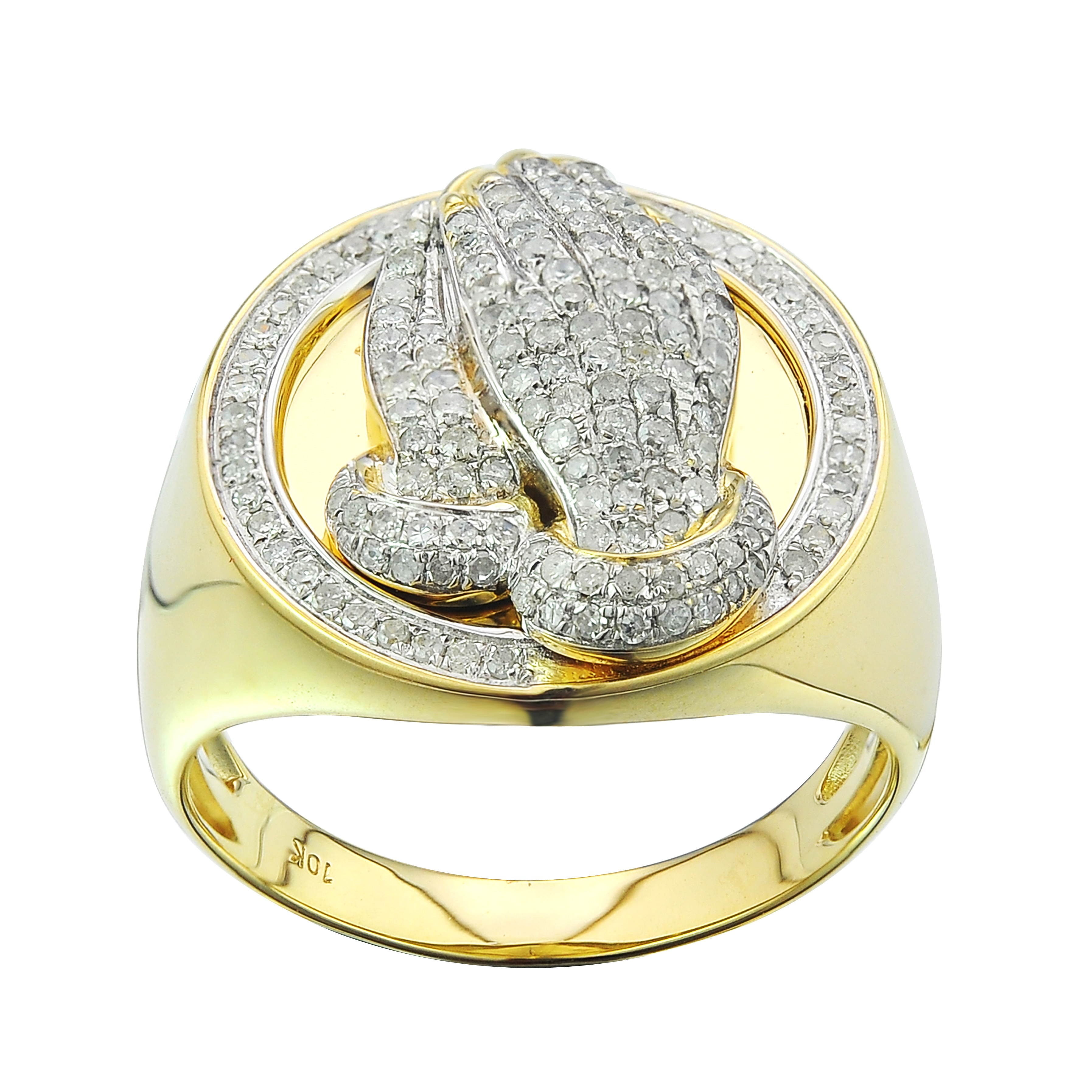 Diamond Men's praying Hands Ring  0.70 ct. 10K Yellow Gold 6.96 g